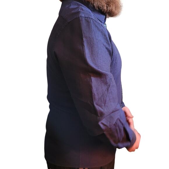 Stone Rose blue texture microcheck shirt xl abalone button casual refined preppy - Picture 7 of 13